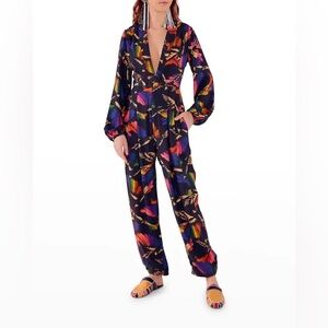 Farm Rio Black Macaw Flight Multicolored Jumpsuit